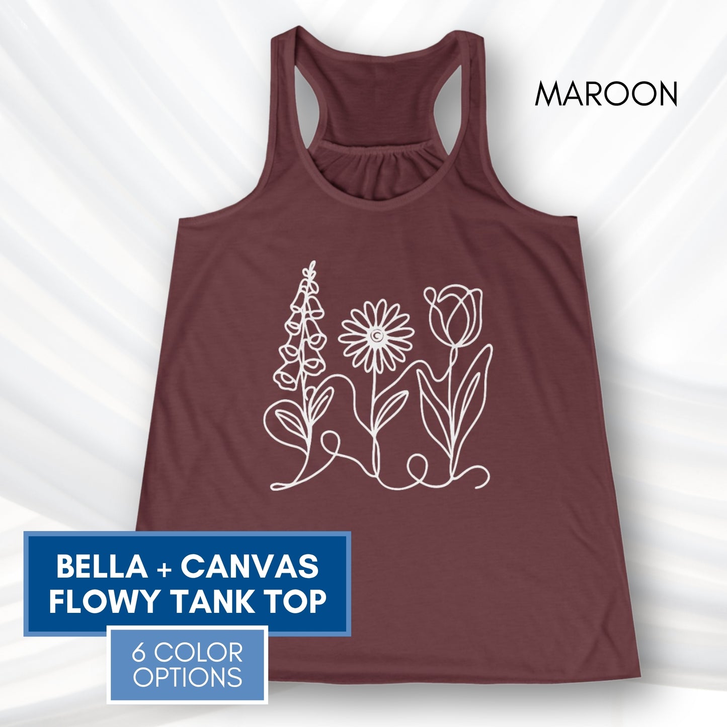 Foxglove Daisy Tulip Racerback Tank Top | Women's Flowy Summer Workout Shirt, Subtle FDT Flowers