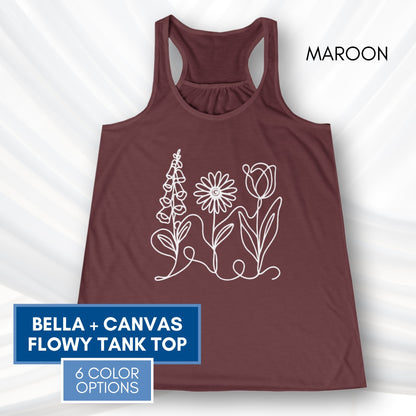 Foxglove Daisy Tulip Racerback Tank Top | Women's Flowy Summer Workout Shirt, Subtle FDT Flowers