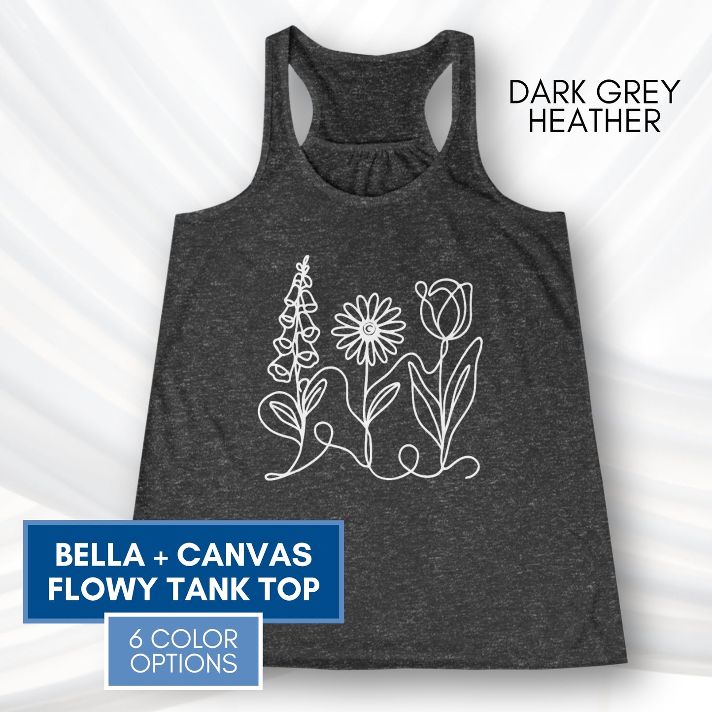 Foxglove Daisy Tulip Racerback Tank Top | Women's Flowy Summer Workout Shirt, Subtle FDT Flowers