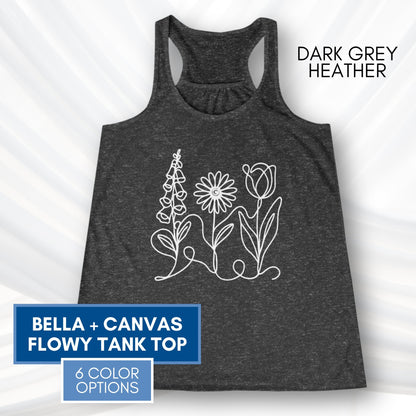 Foxglove Daisy Tulip Racerback Tank Top | Women's Flowy Summer Workout Shirt, Subtle FDT Flowers