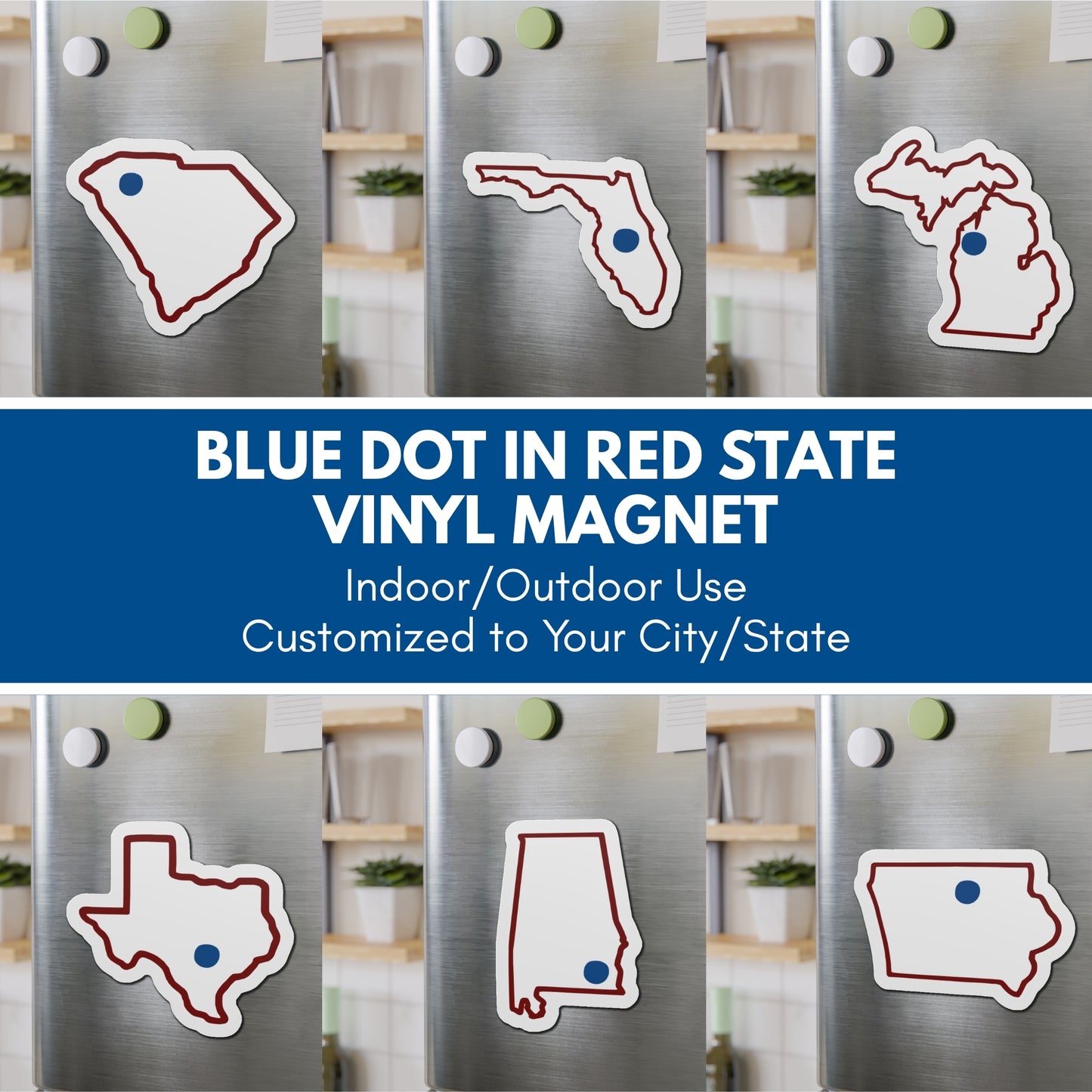 Blue Dot Red State Die-Cut Vinyl Magnet | Customized Democratic Activist Car Decor