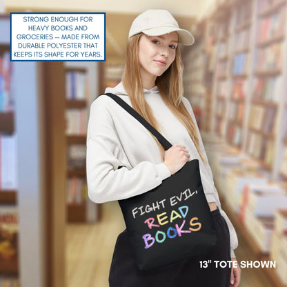 Fight Evil Read Books Colorful Tote Bag | Literary Accessory, Bookish Gift