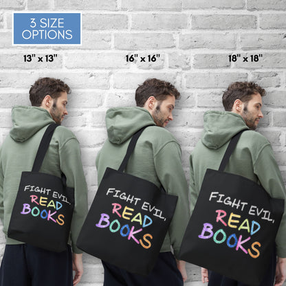 Fight Evil Read Books Colorful Tote Bag | Literary Accessory, Bookish Gift