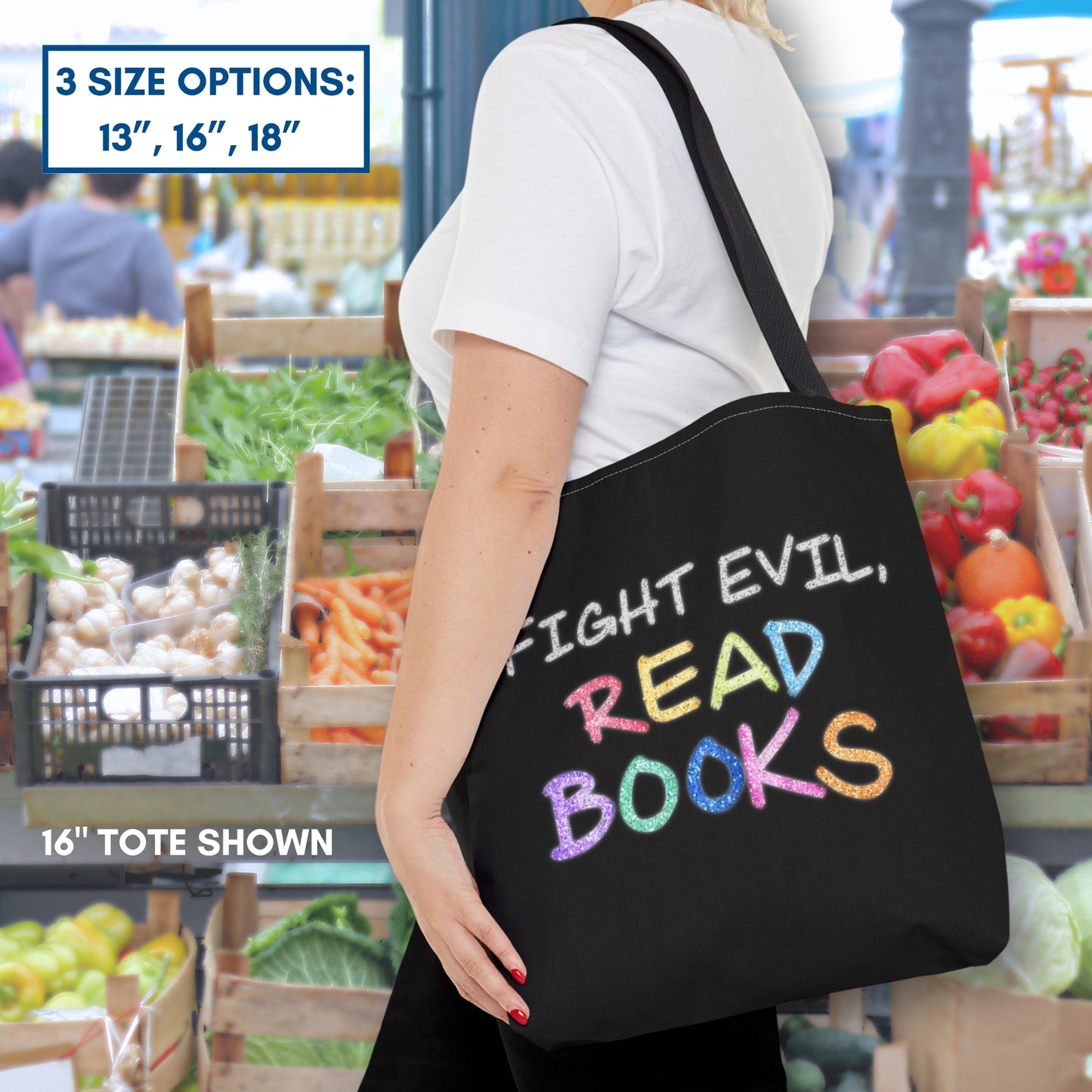 Fight Evil Read Books Colorful Tote Bag | Literary Accessory, Bookish Gift