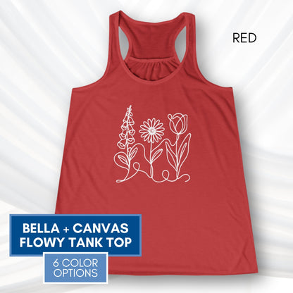 Foxglove Daisy Tulip Racerback Tank Top | Women's Flowy Summer Workout Shirt, Subtle FDT Flowers
