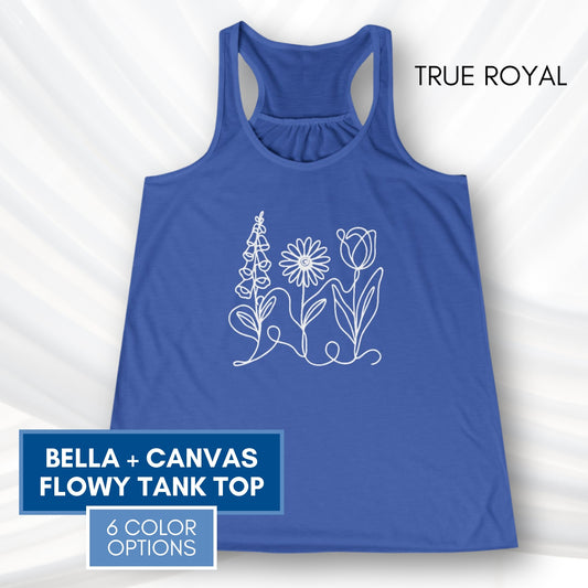 Foxglove Daisy Tulip Racerback Tank Top | Women's Flowy Summer Workout Shirt, Subtle FDT Flowers