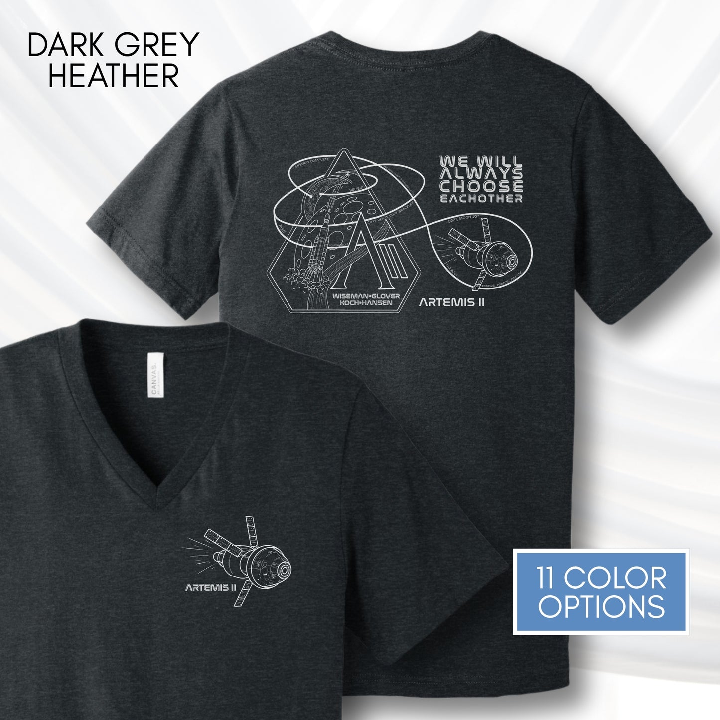 Artemis II Mission, NASA Inspired Unisex V-Neck Graphic Tee | Space Lover T-Shirt, Hand Drawn Art