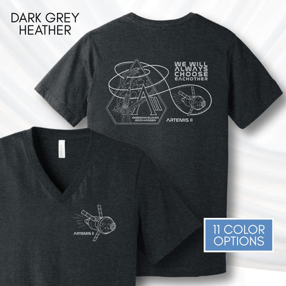 Artemis II Mission, NASA Inspired Unisex V-Neck Graphic Tee | Space Lover T-Shirt, Hand Drawn Art