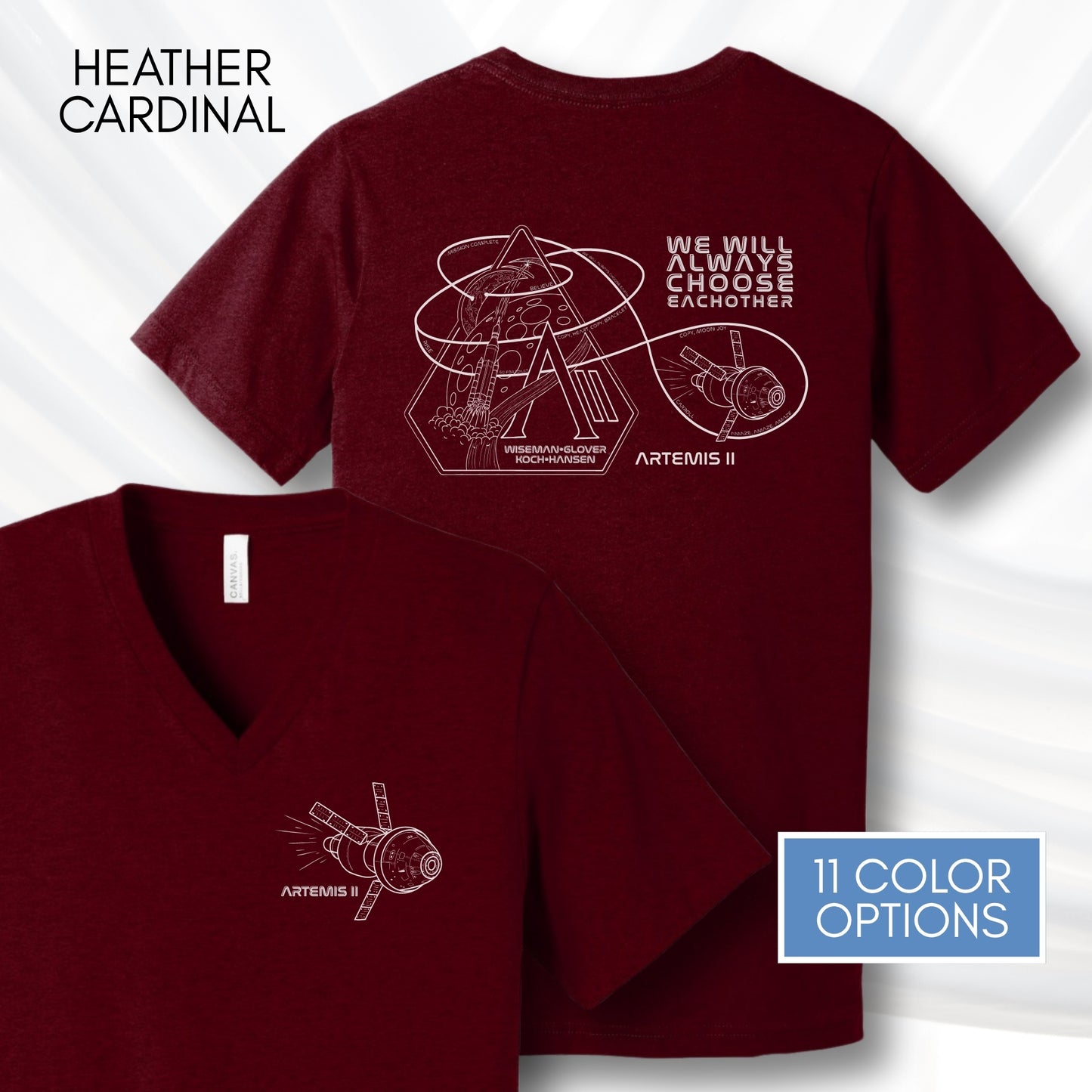 Artemis II Mission, NASA Inspired Unisex V-Neck Graphic Tee | Space Lover T-Shirt, Hand Drawn Art