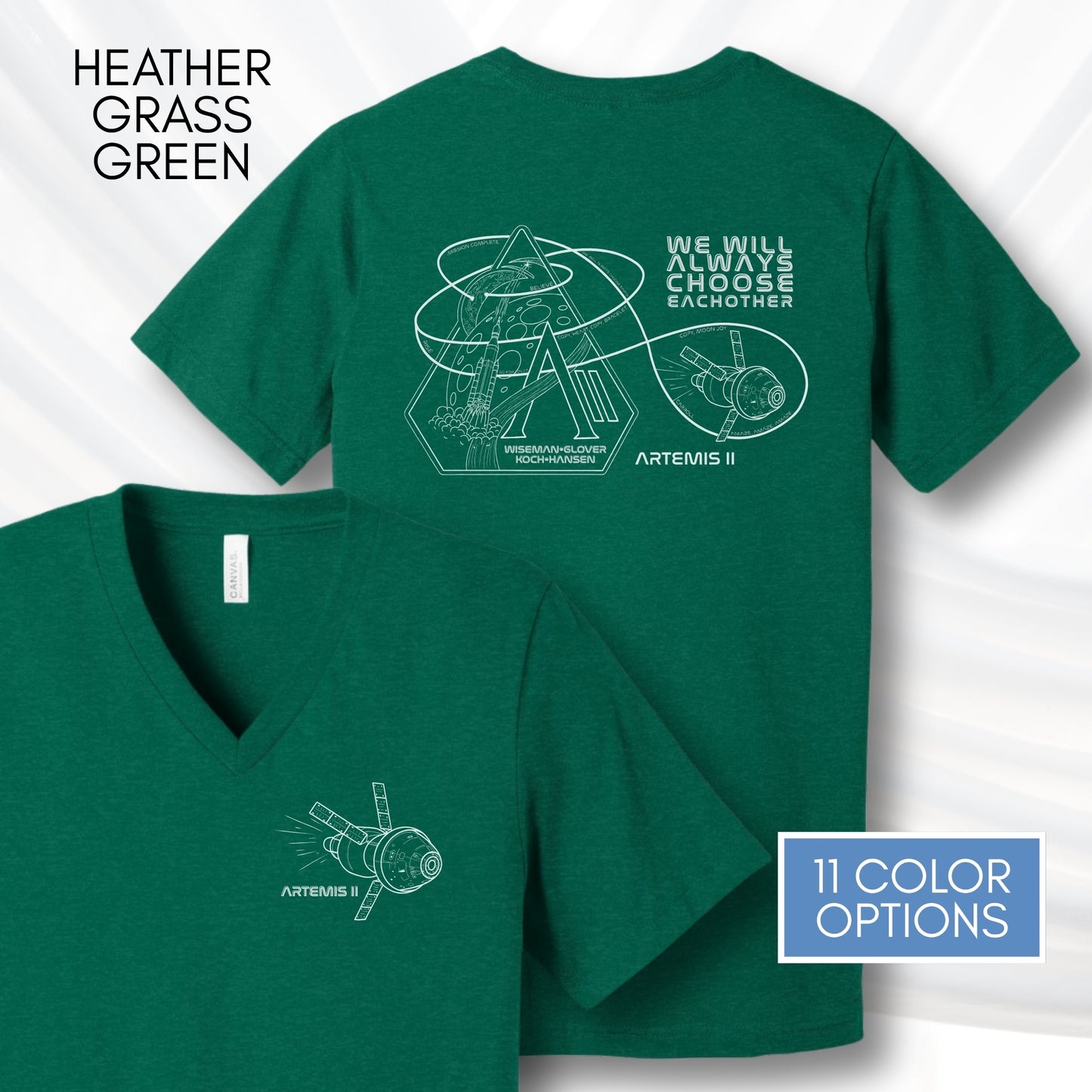 Artemis II Mission, NASA Inspired Unisex V-Neck Graphic Tee | Space Lover T-Shirt, Hand Drawn Art