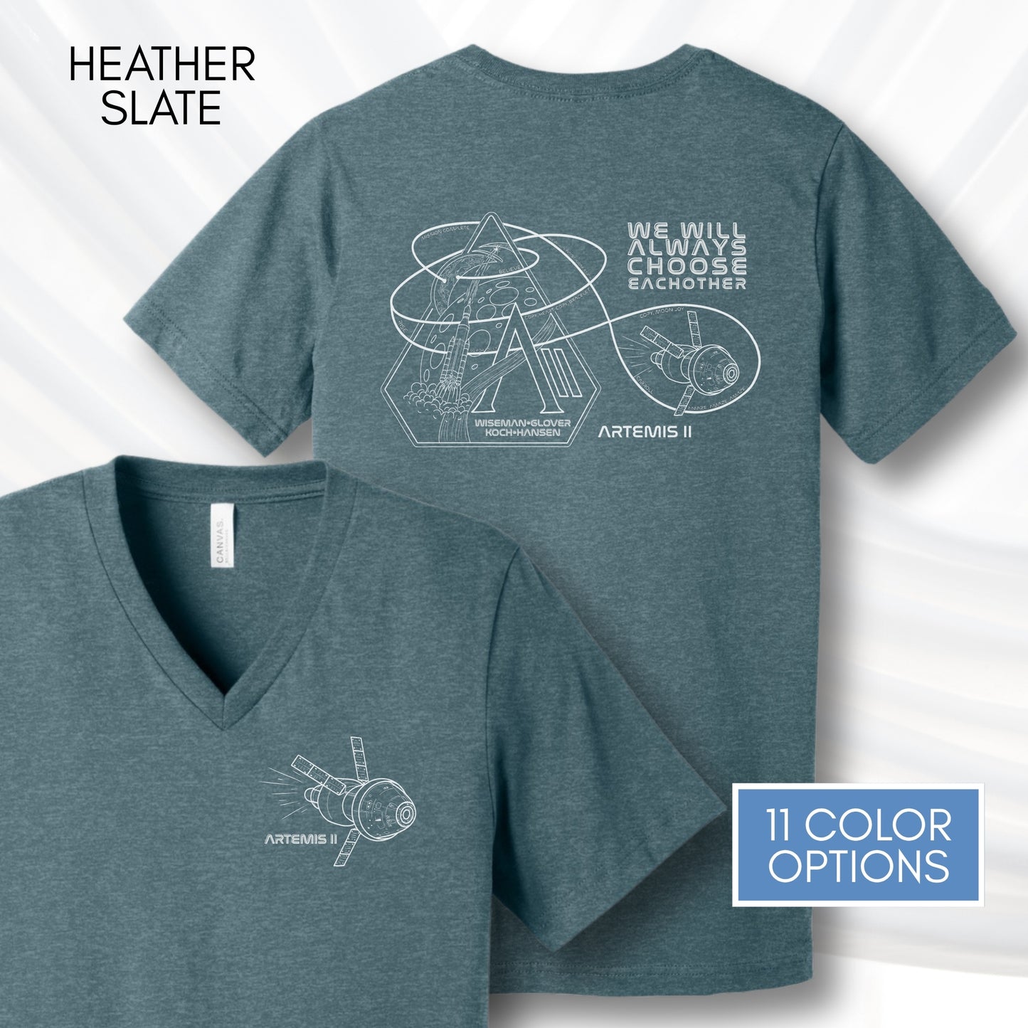 Artemis II Mission, NASA Inspired Unisex V-Neck Graphic Tee | Space Lover T-Shirt, Hand Drawn Art