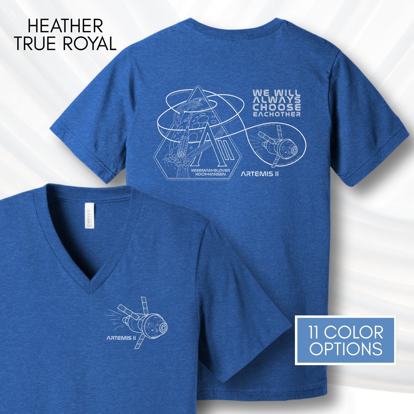 Artemis II Mission, NASA Inspired Unisex V-Neck Graphic Tee | Space Lover T-Shirt, Hand Drawn Art