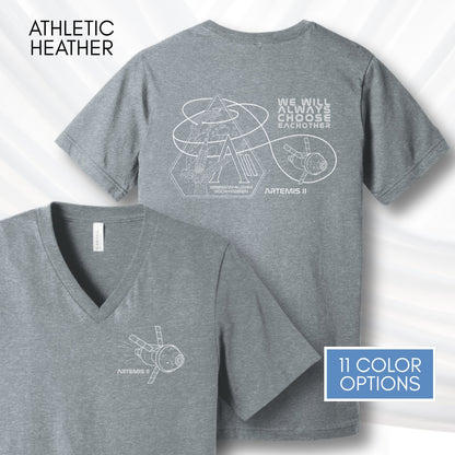 Artemis II Mission, NASA Inspired Unisex V-Neck Graphic Tee | Space Lover T-Shirt, Hand Drawn Art