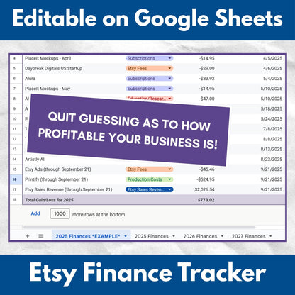 Etsy Seller Finance Tracker | Google Sheets Template - Fully Editable (Digital Download)