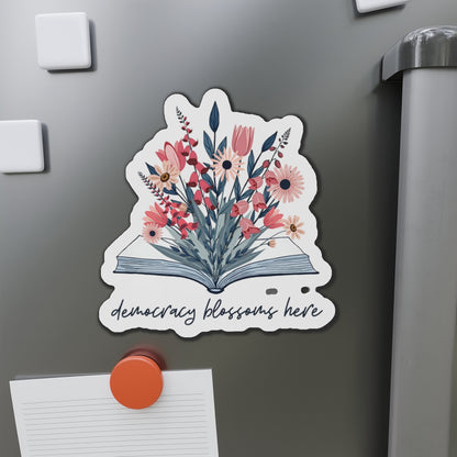 Floral Democracy Die-Cut Magnet | Flower Book Gift for Readers, Democratic Activist Car Magnet