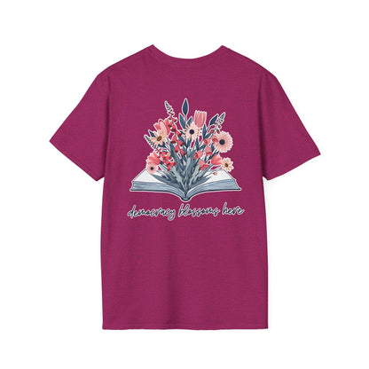 Floral Book Bouquet Unisex T-Shirt | Democracy Blossoms Here - Foxglove Daisy Tulip