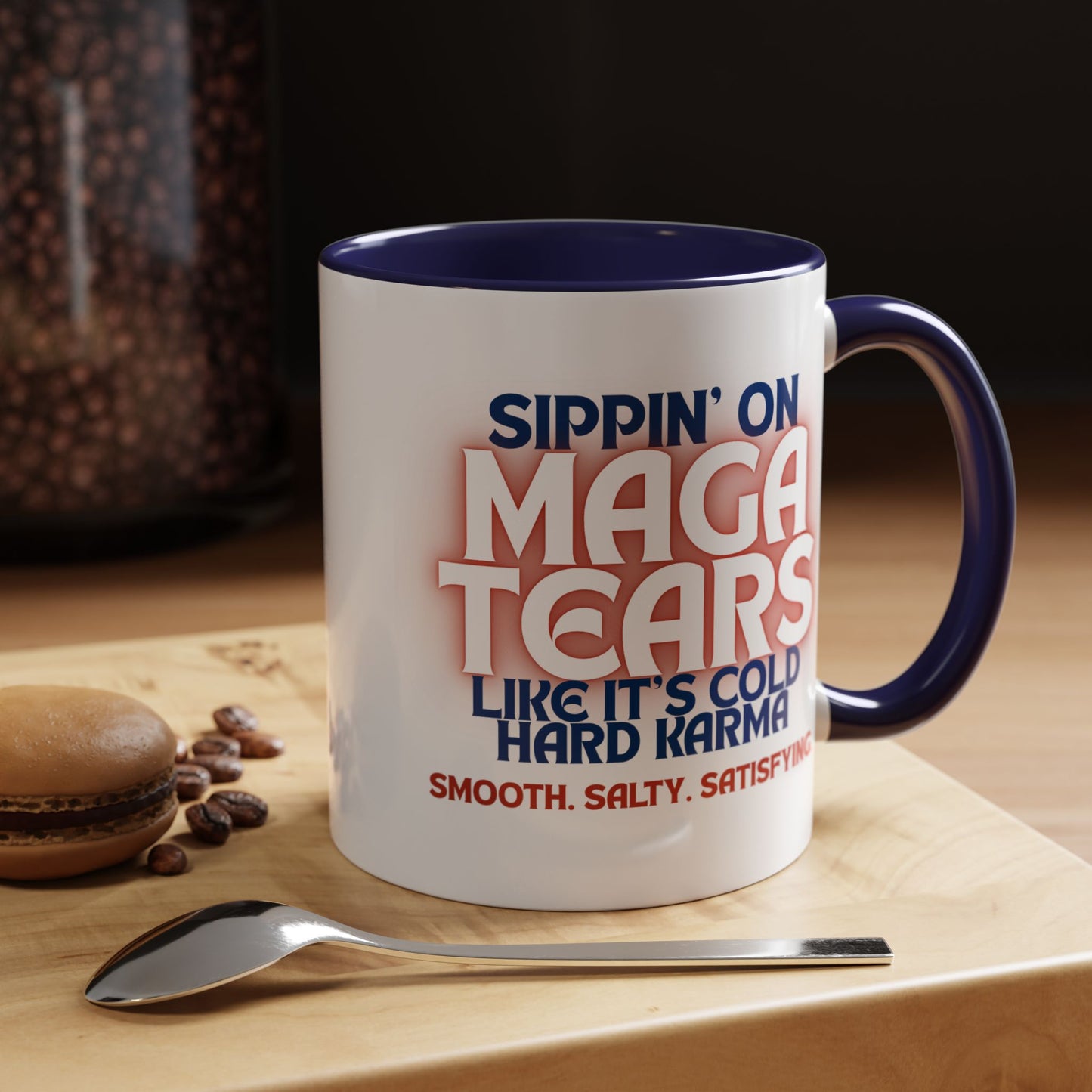 Sippin' on MAGA Tears Liberal Latte Coffee Mug | Color Accent Handle (11 oz or 15 oz)