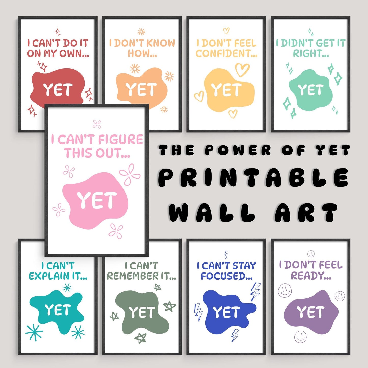 Power of Yet Wall Art | Growth Mindset & Social Emotional Learning Print Set (Digital Download)