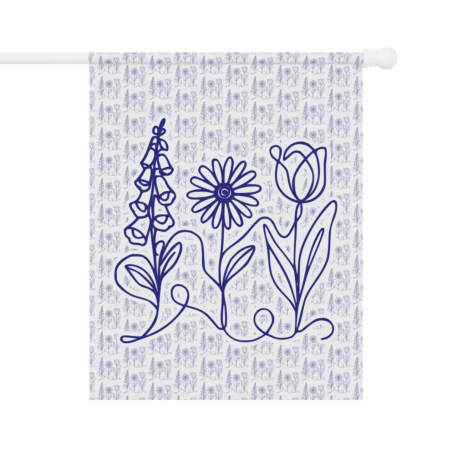 Subtle FDT Flowers Porch Flag | Foxglove Daisy Tulip Patterned Garden Banner (2 Size Options)