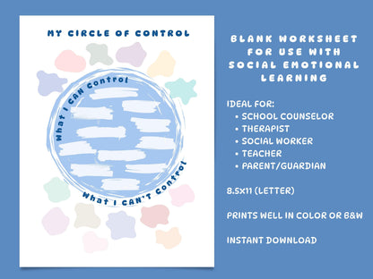 Circle of Control Worksheet: Kids Therapy, SEL Activity (Digital Download)