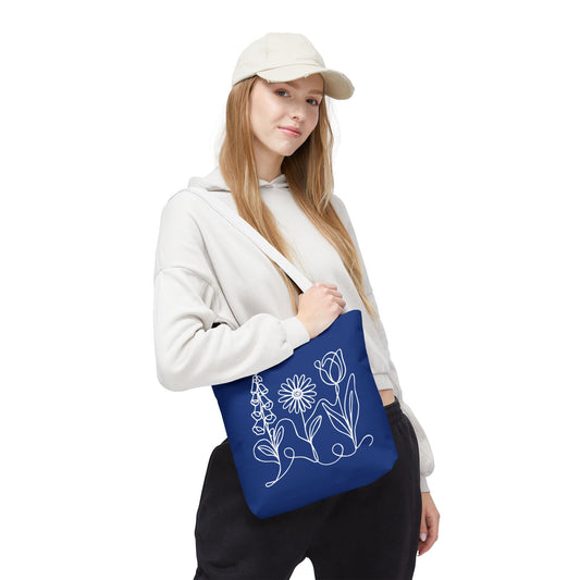 Subtle FDT Flowers Tote Bag | Foxglove, Daisy, Tulip Whimsical Line Art Design
