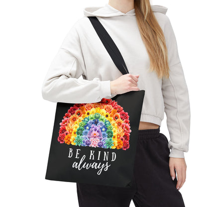 Be Kind Floral Rainbow Tote Bag | Eco-Friendly Reusable Shopping Bag, Beach Tote, Library Bag