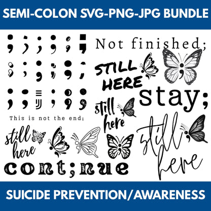 Semi-Colon Clipart Bundle | Suicide Prevention & Mental Health Awareness (Digital Download, SVG, PNG, JPG)