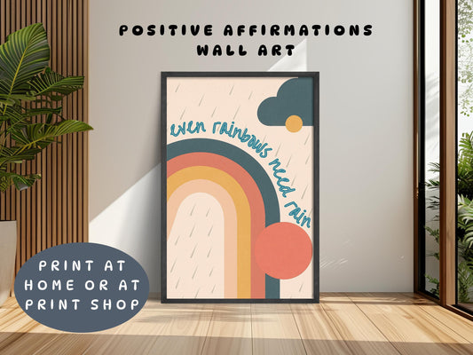 Emotional Support Poster | Even Rainbows Need Rain Therapy Office Wall Art (Digital Download)