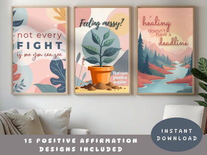 Positive Affirmation Wall Art Bundle | Mental Health Poster Set, Therapy Office Decor (Digital Download)