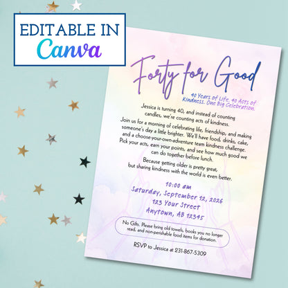 40th-birthday-kindness-party-kit-printable-invite-team-challenge-canva-template-milestone-birthday-activity
