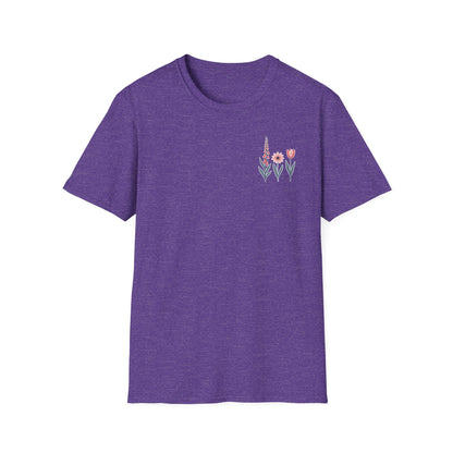 Floral Book Bouquet Unisex T-Shirt | Democracy Blossoms Here - Foxglove Daisy Tulip