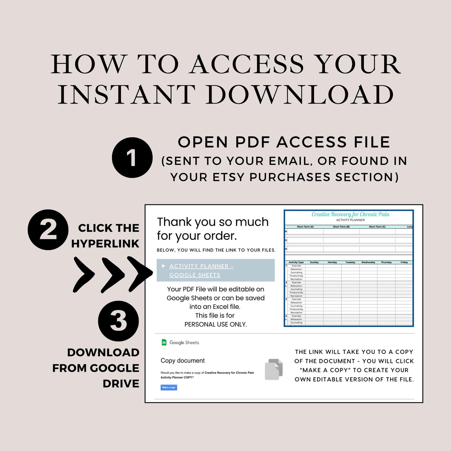 Chronic Pain Exercise & Activity Planner, Goal Tracker (PDF + Google Sheets Digital Download)
