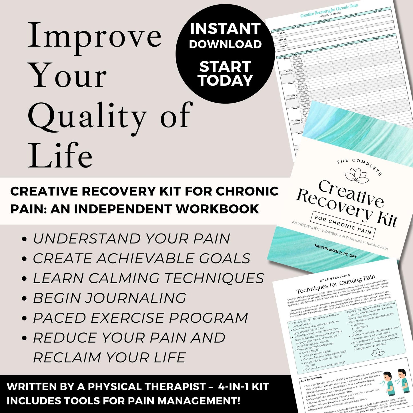 Chronic Pain Recovery Kit | Workbook, Affirmations, Planner (Digital Download Bundle)