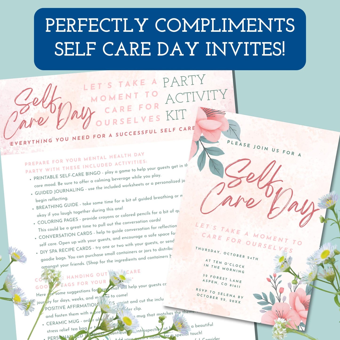 Self-Care Party Activity Kit | Printable Wellness Games, Guides, & Spa Recipes (Digital Download, PDF)