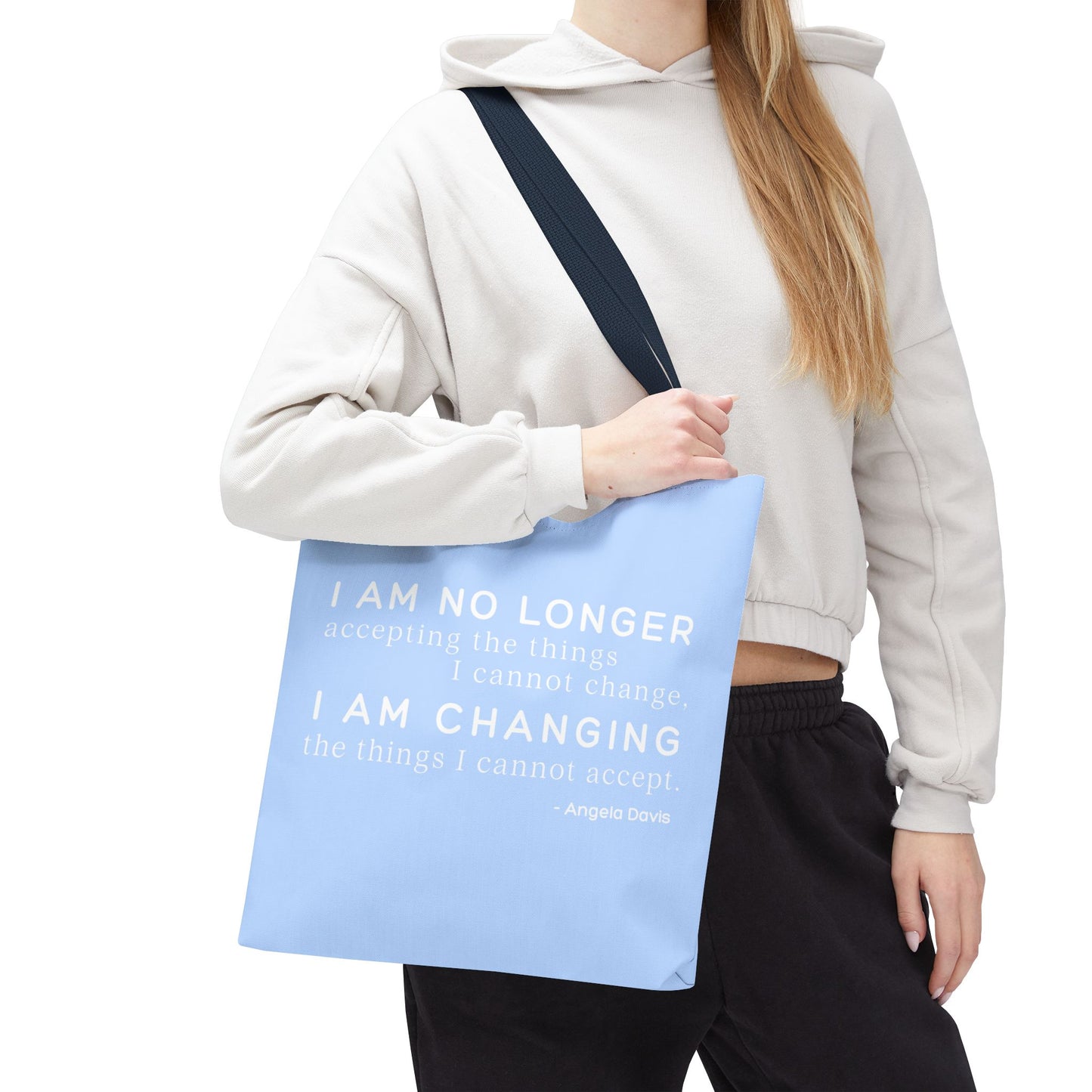 No Longer Accepting, I Am Changing Tote Bag | Blue Angela Davis Quote Political Activist Carry All