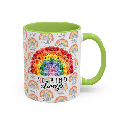 Floral Rainbow Accent Coffee Mug | Be Kind Always, 11oz/15oz