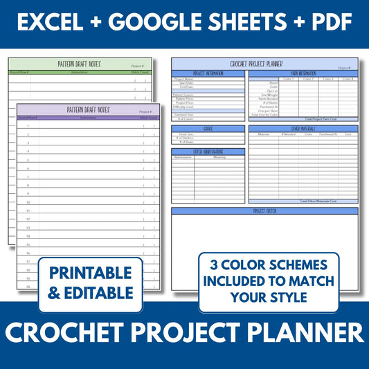 Crochet Pattern Project Planner | PDF, Excel & Google Sheets (Digital Download)