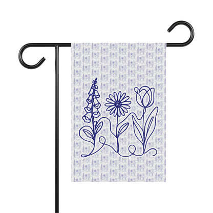Subtle FDT Flowers Porch Flag | Foxglove Daisy Tulip Patterned Garden Banner (2 Size Options)