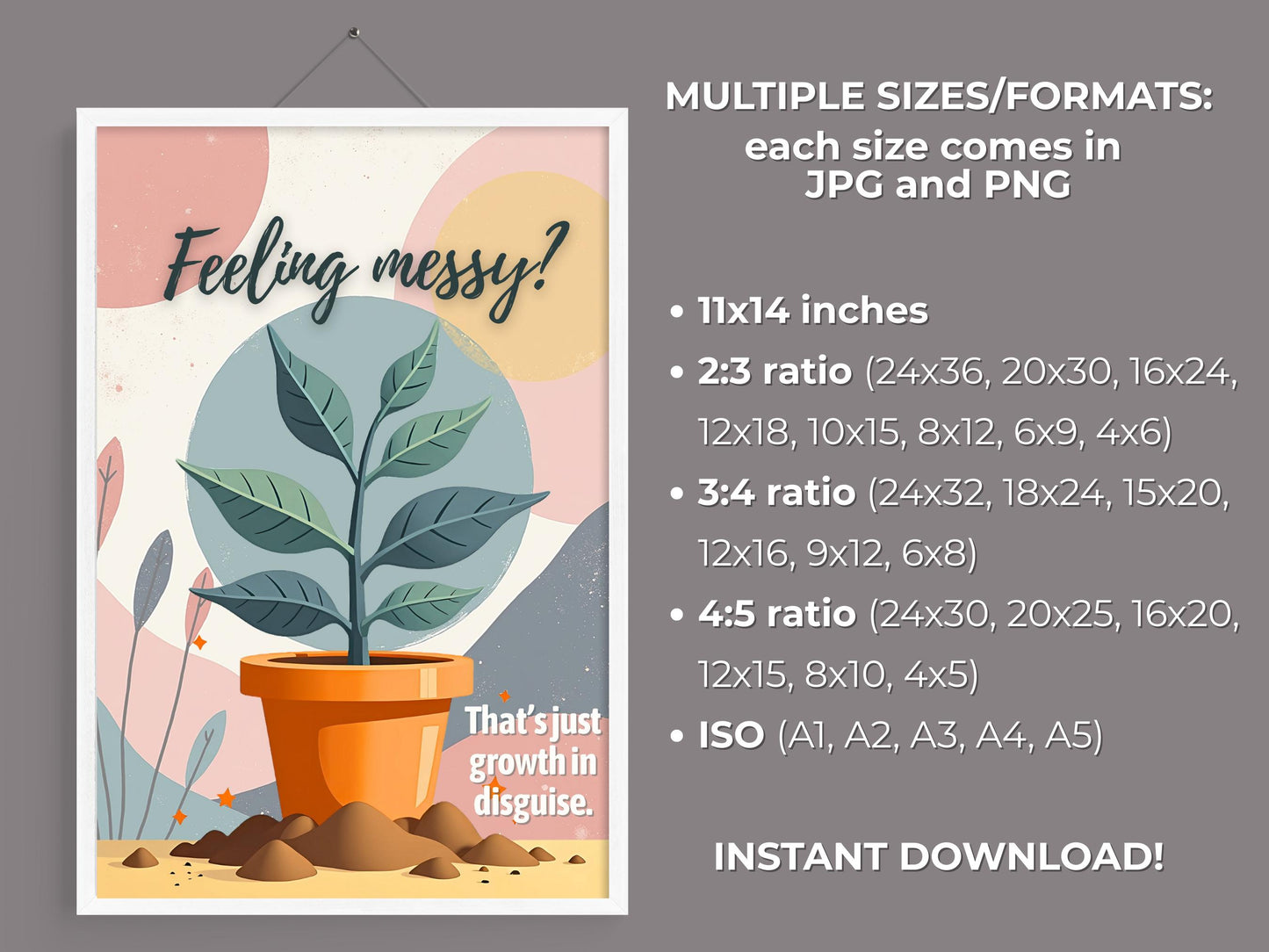 Growth Mindset Wall Art | Feeling Messy Counselor Affirmation Poster (Digital Download)