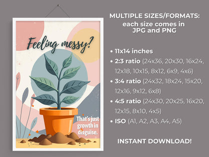 Growth Mindset Wall Art | Feeling Messy Counselor Affirmation Poster (Digital Download)