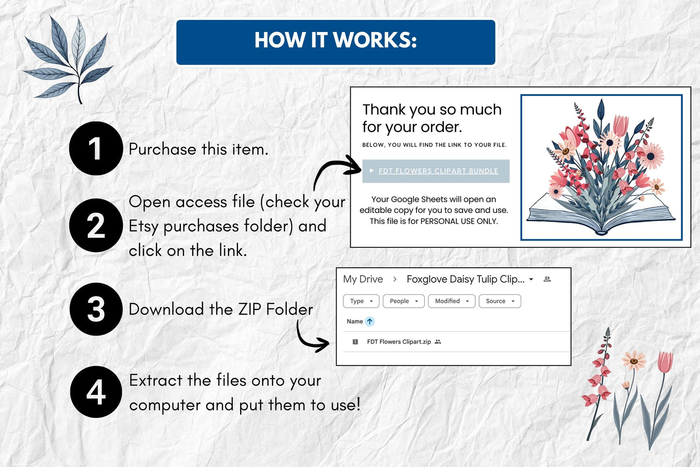Subtle FDT Flowers & Book Clipart Set | Foxglove Daisy Tulip Watercolor Floral Bundle (Digital Download)