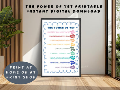 Growth Mindset Wall Art: Power of Yet, Classroom Counseling SEL Decor (Digital Download)