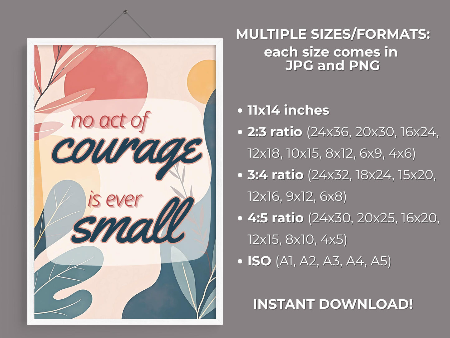 Inspirational Quote Poster | No Act of Courage Is Ever Small Wall Art (Digital Download)
