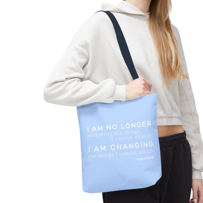 No Longer Accepting, I Am Changing Tote Bag | Blue Angela Davis Quote Political Activist Carry All