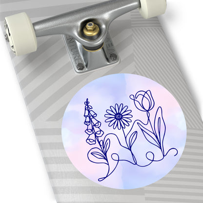 Subtle FDT Flowers Sticker | Foxglove, Daisy, Tulip, Floral Line Art Vinyl Decals