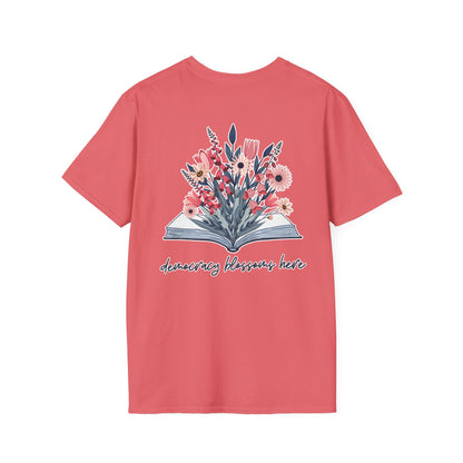 Floral Book Bouquet Unisex T-Shirt | Democracy Blossoms Here - Foxglove Daisy Tulip