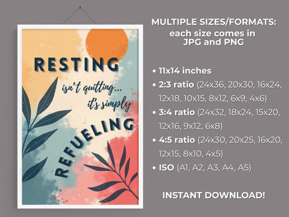 Encouragement Wall Art | Mental Health Poster - Resting Isn't Quitting (Digital Download)