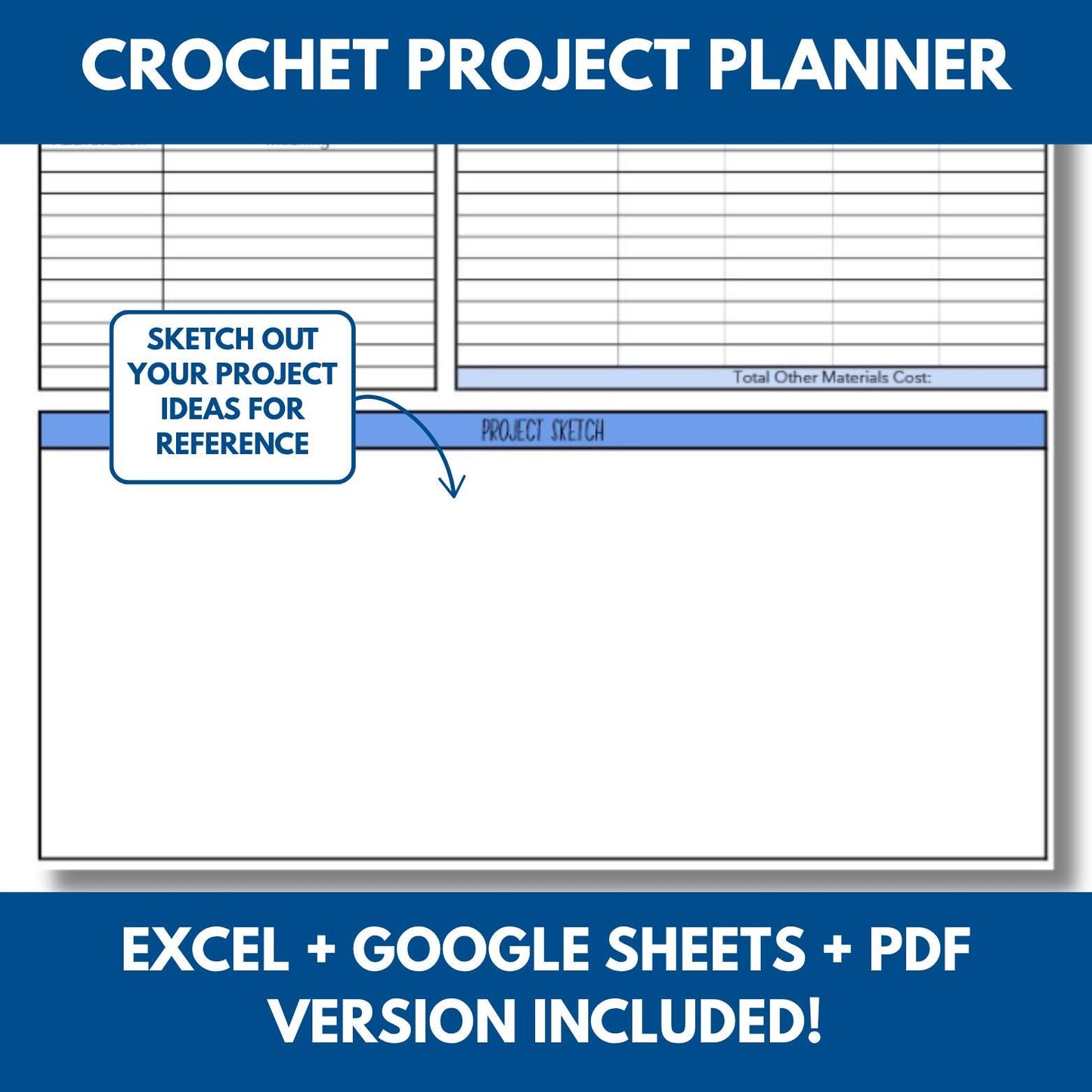 Crochet Project Planner + Craft Fair Tracker + Inventory Spreadsheet + Price Calculator (PDF, Excel, Google Sheets)