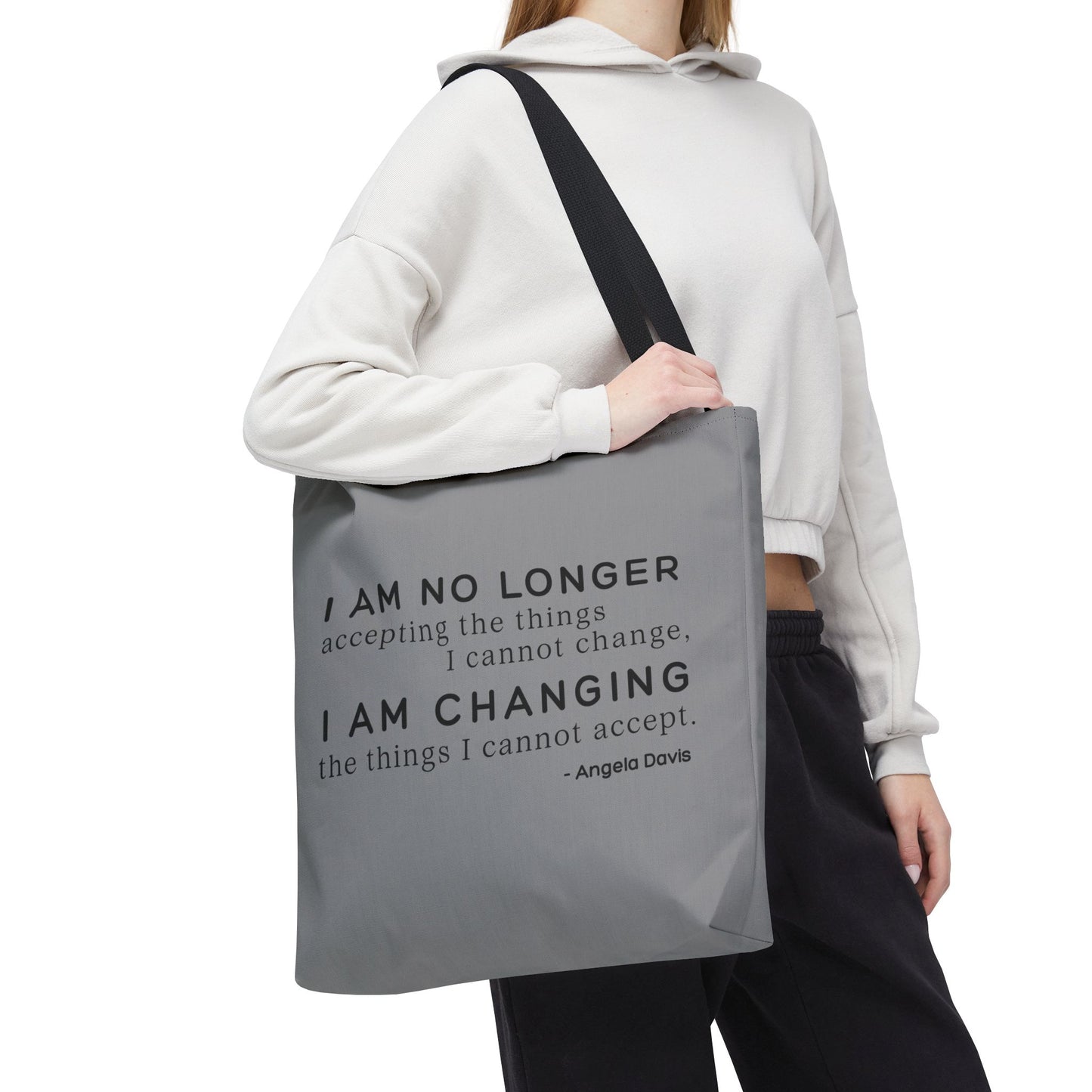 No Longer Accepting, I Am Changing Tote Bag | Grey Angela Davis Quote Political Activist Carry All