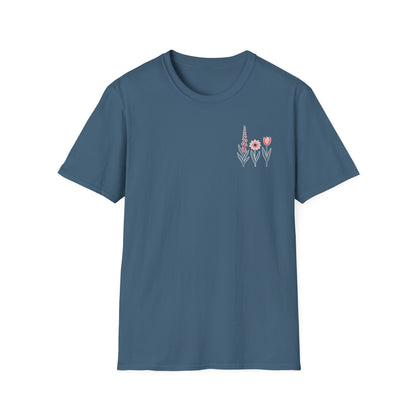 Floral Book Bouquet Unisex T-Shirt | Democracy Blossoms Here - Foxglove Daisy Tulip